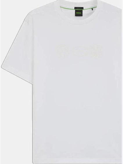 BOSS  BOSS Erkek Normal Kalıp Yuvarlak Yakalı Pamuklu Desenli Kısa Kollu Beyaz T-Shirt 50543874-100