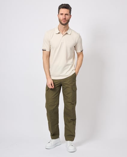 BOSS BOSS Erkek Pamuklu Polo Yakalı Düğme Kapamalı Kısa Kollu Bej Polo Yaka T-Shirt 50467113-131