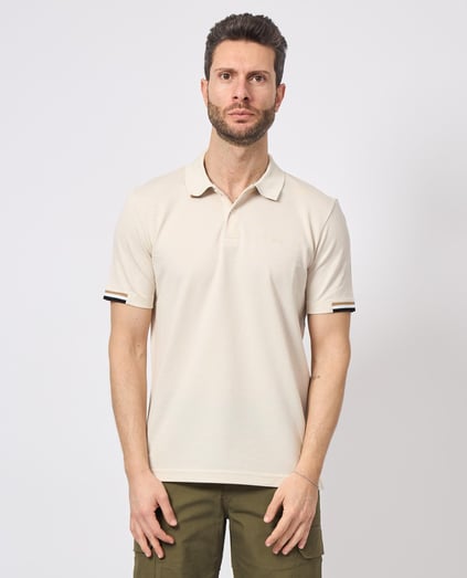BOSS BOSS Erkek Pamuklu Polo Yakalı Düğme Kapamalı Kısa Kollu Bej Polo Yaka T-Shirt 50467113-131