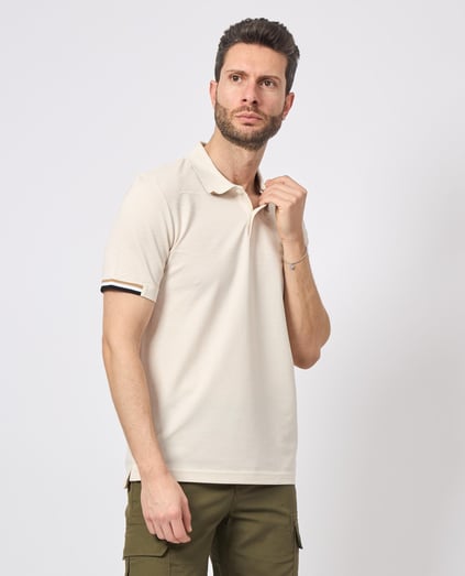 BOSS BOSS Erkek Pamuklu Polo Yakalı Düğme Kapamalı Kısa Kollu Bej Polo Yaka T-Shirt 50467113-131