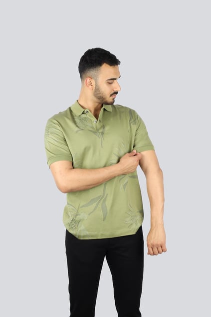 BOSS BOSS Erkek Polo Yaka Yaprak Desenli Kısa Kol Yeşil Polo Yaka T-Shirt 50536756-311