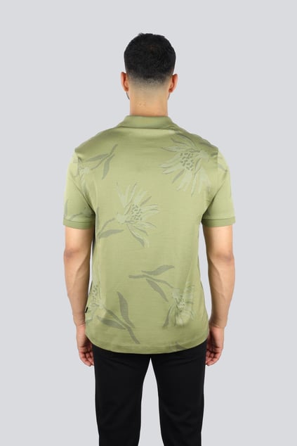 BOSS BOSS Erkek Polo Yaka Yaprak Desenli Kısa Kol Yeşil Polo Yaka T-Shirt 50536756-311