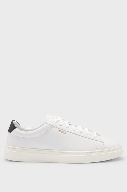 BOSS BOSS Erkek Rahat Düz Taban Logo Baskılı %100 Cilalı Deri Beyaz Sneaker 50536480-102