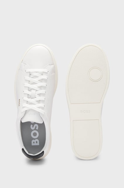 BOSS BOSS Erkek Rahat Düz Taban Logo Baskılı %100 Cilalı Deri Beyaz Sneaker 50536480-102