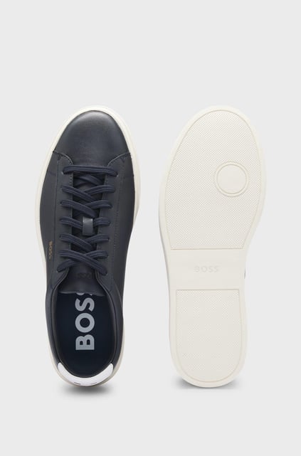 BOSS BOSS Erkek Rahat Düz Taban Logo Baskılı %100 Cilalı Deri Lacivert Sneaker 50536480-410