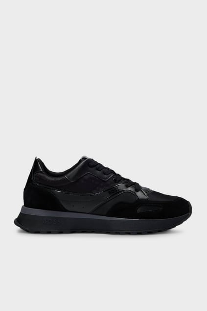 BOSS BOSS Erkek Rahat Kalın EVA Dış Taban Monogram Logolu File Ve Deri Karışımlı Siyah Sneaker 50536496-005