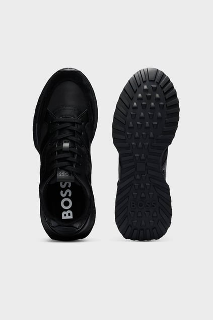 BOSS BOSS Erkek Rahat Kalın EVA Dış Taban Monogram Logolu File Ve Deri Karışımlı Siyah Sneaker 50536496-005