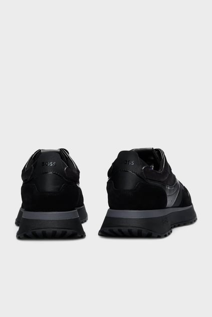 BOSS BOSS Erkek Rahat Kalın EVA Dış Taban Monogram Logolu File Ve Deri Karışımlı Siyah Sneaker 50536496-005