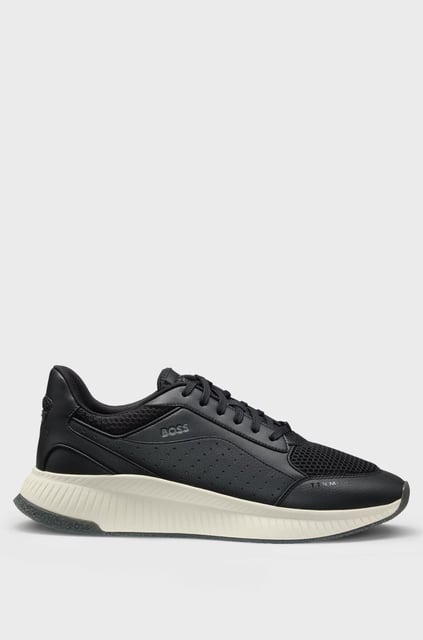 BOSS BOSS Erkek Rahat Yüksek Taban File ve Deri Karışımlı Siyah-Beyaz Sneaker 50548717-002