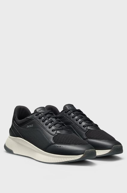 BOSS BOSS Erkek Rahat Yüksek Taban File ve Deri Karışımlı Siyah-Beyaz Sneaker 50548717-002