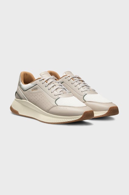 BOSS BOSS Erkek Rahat Yüksek Taban File ve Deri Karışımlı Bej Sneaker 50548717-263