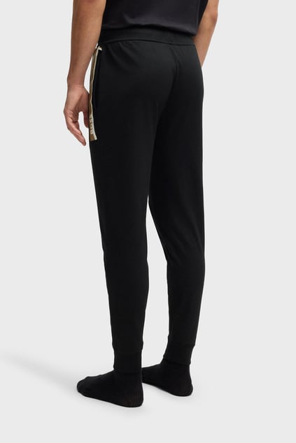 BOSS BOSS Erkek Regular Fit %100 Pamuklu Cepleri Şerit Çizgi Detaylı Beli İp Bağlamalı Düz Paça Siyah Pantolon 50540654-001