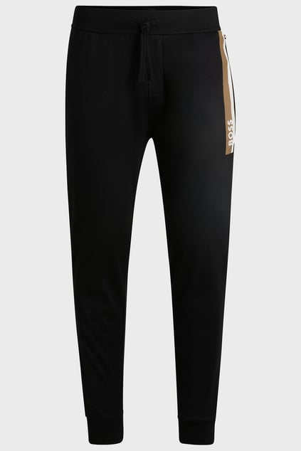 BOSS BOSS Erkek Regular Fit %100 Pamuklu Cepleri Şerit Çizgi Detaylı Beli İp Bağlamalı Düz Paça Siyah Pantolon 50540654-001