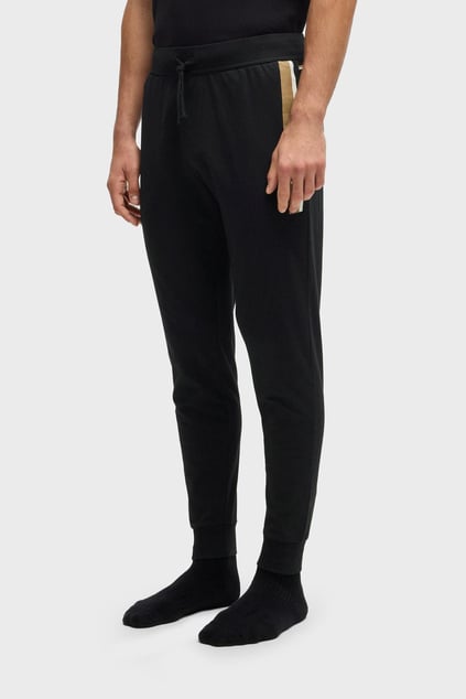 BOSS BOSS Erkek Regular Fit %100 Pamuklu Cepleri Şerit Çizgi Detaylı Beli İp Bağlamalı Düz Paça Siyah Pantolon 50540654-001