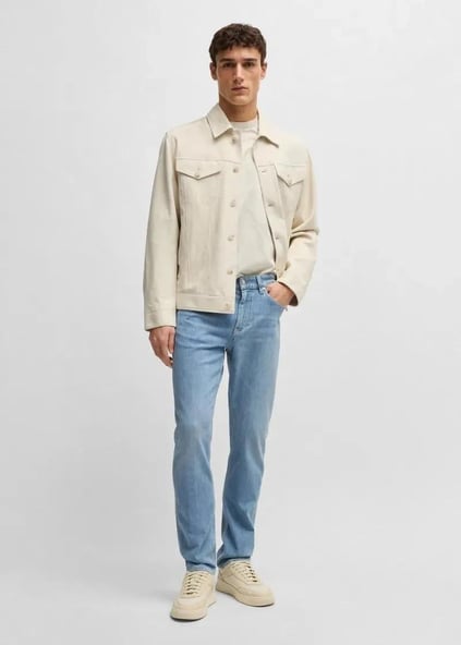 BOSS BOSS Erkek Regular Fit Normal Bel Düz Paça Denim Mavi Jeans 50540483-439