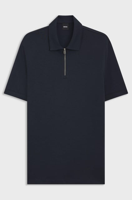 BOSS  BOSS Erkek Regular Fit Pike Dokuma Kumaş Kısa Kollu Yarım Fermuarlı Lacivert Polo Yaka T-Shirt 50544091-404