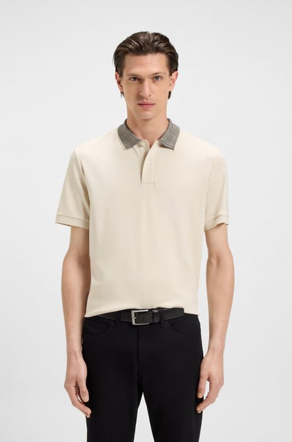 BOSS  BOSS Erkek Regular Fit Yakası Kontrast Renk Geçişli Pamuklu Kısa Kollu Ekru Polo Yaka T-Shirt 50545487-131
