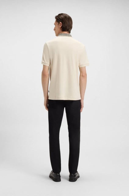 BOSS  BOSS Erkek Regular Fit Yakası Kontrast Renk Geçişli Pamuklu Kısa Kollu Ekru Polo Yaka T-Shirt 50545487-131