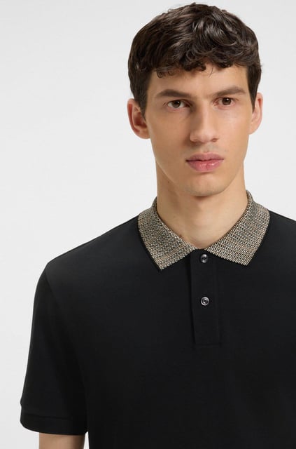 BOSS  BOSS Erkek Regular Fit Yakası Kontrast Renk Geçişli Pamuklu Kısa Kollu Siyah Polo Yaka T-Shirt 50545487-001