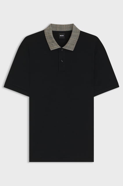 BOSS  BOSS Erkek Regular Fit Yakası Kontrast Renk Geçişli Pamuklu Kısa Kollu Siyah Polo Yaka T-Shirt 50545487-001