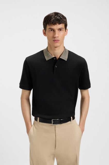 BOSS  BOSS Erkek Regular Fit Yakası Kontrast Renk Geçişli Pamuklu Kısa Kollu Siyah Polo Yaka T-Shirt 50545487-001