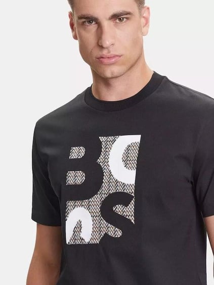BOSS  BOSS Erkek Regular Fit Yuvarlak Yakalı Logo Baskılı Pamuklu Kısa Kollu Siyah T-Shirt 50543901-001