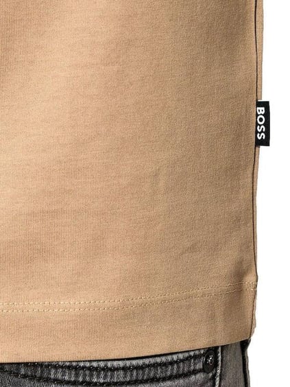 BOSS  BOSS Erkek Regular Fit Yuvarlak Yakalı Logo Baskılı Pamuklu Kısa Kollu Bej T-Shirt 50543901-260