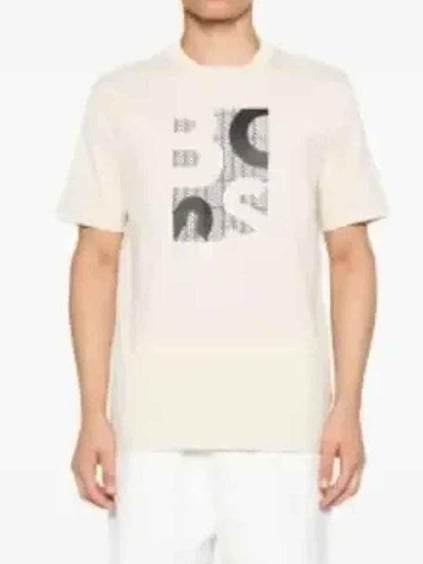 BOSS  BOSS Erkek Regular Fit Yuvarlak Yakalı Logo Baskılı Pamuklu Kısa Kollu Ekru T-Shirt 50543901-131