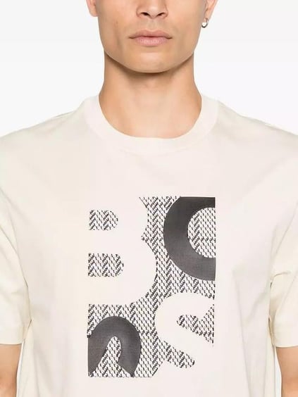 BOSS  BOSS Erkek Regular Fit Yuvarlak Yakalı Logo Baskılı Pamuklu Kısa Kollu Ekru T-Shirt 50543901-131