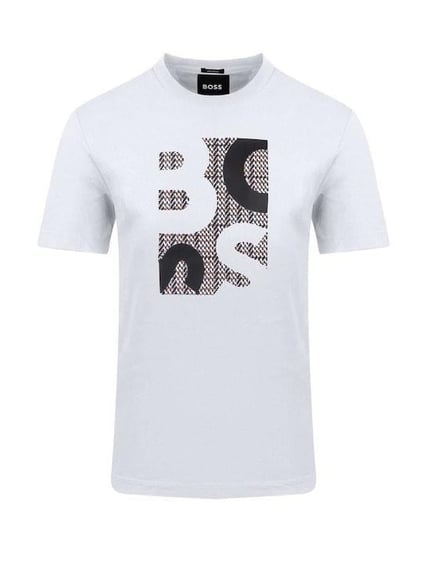 BOSS  BOSS Erkek Regular Fit Yuvarlak Yakalı Logo Baskılı Pamuklu Kısa Kollu Beyaz T-Shirt 50543901-100
