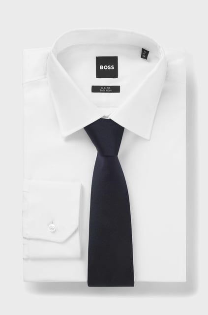 BOSS BOSS Erkek Saf İpek İçerikli Jakarlı Dokuma Kumaş Lacivert Kravat 50480283-401