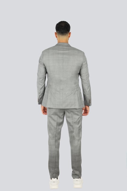 BOSS BOSS Erkek Saf Yün İçerikli Minimal Çizgi Desenli Gri Takım Elbise 50546117-070