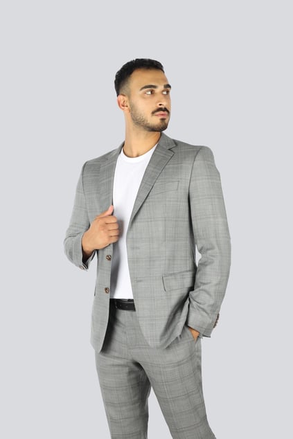 BOSS BOSS Erkek Saf Yün İçerikli Minimal Çizgi Desenli Gri Takım Elbise 50546117-070