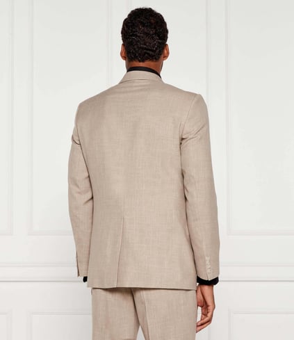 BOSS BOSS Erkek Saf Yün, İpek ve Keten Karışımlı Fit Kesim Tamamen Astarlı Bej Takım Elbise 50549196-288