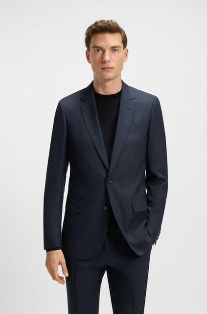 BOSS BOSS Erkek Saf Yün, İpek ve Keten Karışımlı Fit Kesim Tamamen Astarlı Lacivert Takım Elbise 50549196-408