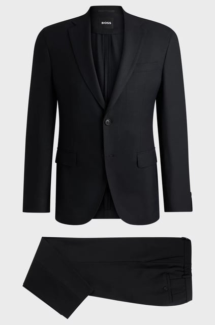 BOSS BOSS Erkek Slim Fit Düğme Kapamalı Kruvaze Yaka Şık Siyah Takım Elbise 50521666-001