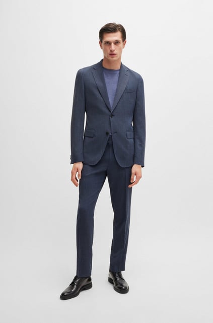 BOSS BOSS Erkek Slim Fit Düğme Kapamalı Kruvaze Yaka Şık Lacivert Takım Elbise 50521666-404