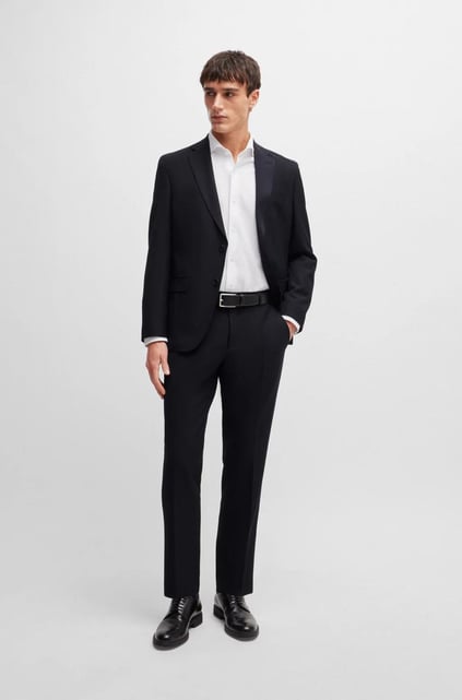 BOSS BOSS Erkek Slim Fit Düğme Kapamalı Kruvaze Yaka Şık Siyah Takım Elbise 50521666-001