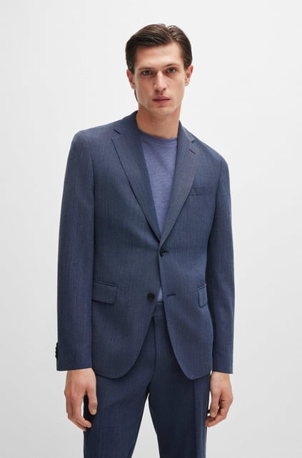 BOSS BOSS Erkek Slim Fit Düğme Kapamalı Kruvaze Yaka Şık Lacivert Takım Elbise 50521666-404