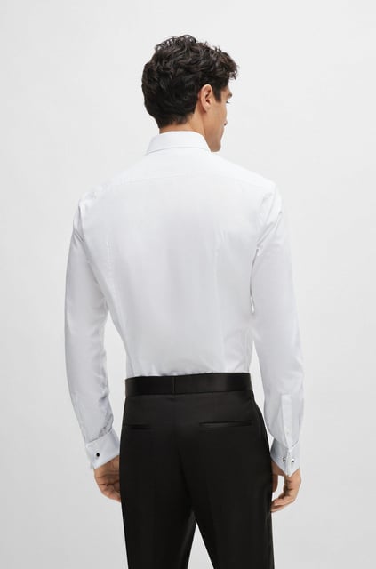BOSS BOSS Erkek Slim Fit Pamuklu Uzun Kollu Beyaz Gömlek 50480093-100