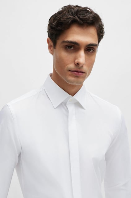 BOSS BOSS Erkek Slim Fit Pamuklu Uzun Kollu Beyaz Gömlek 50480093-100