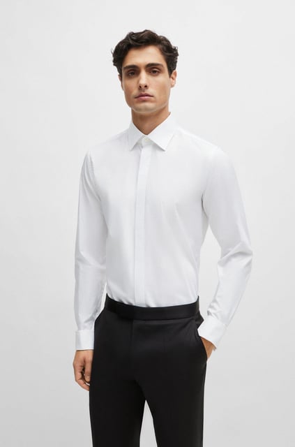 BOSS BOSS Erkek Slim Fit Pamuklu Uzun Kollu Beyaz Gömlek 50480093-100