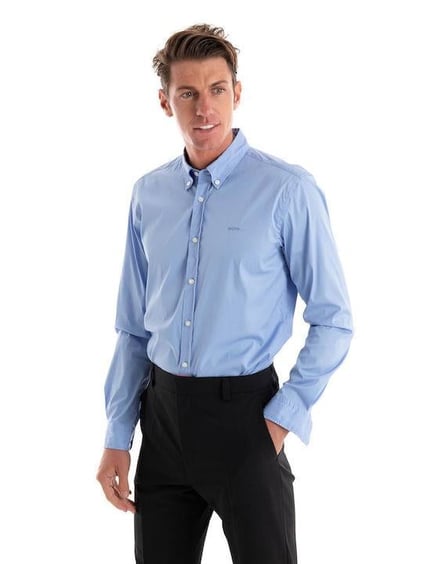 BOSS BOSS Erkek Slim Fit Uzun Kollu Logo Desenli Açık Mavi Gömlek 50520291-450