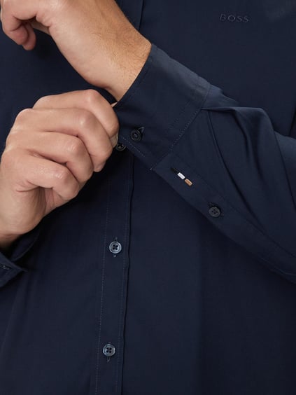 BOSS BOSS Erkek Slim Fit Uzun Kollu Logo Desenli Lacivert Gömlek 50520291-404