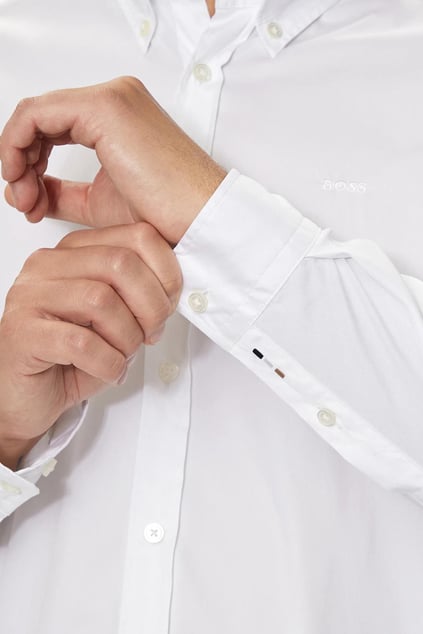 BOSS BOSS Erkek Slim Fit Uzun Kollu Logo Desenli Beyaz Gömlek 50520291-100