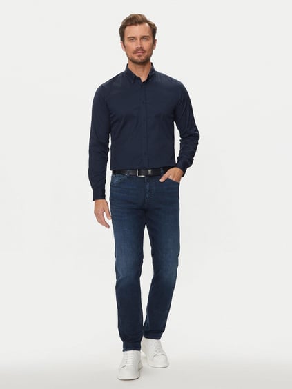 BOSS BOSS Erkek Slim Fit Uzun Kollu Logo Desenli Lacivert Gömlek 50520291-404