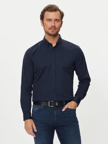 BOSS BOSS Erkek Slim Fit Uzun Kollu Logo Desenli Lacivert Gömlek 50520291-404