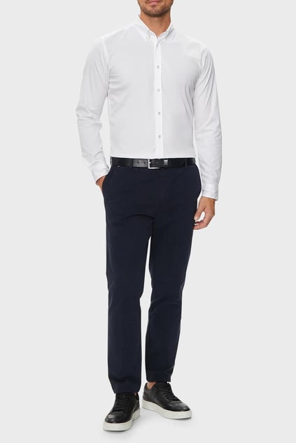 BOSS BOSS Erkek Slim Fit Uzun Kollu Logo Desenli Beyaz Gömlek 50520291-100
