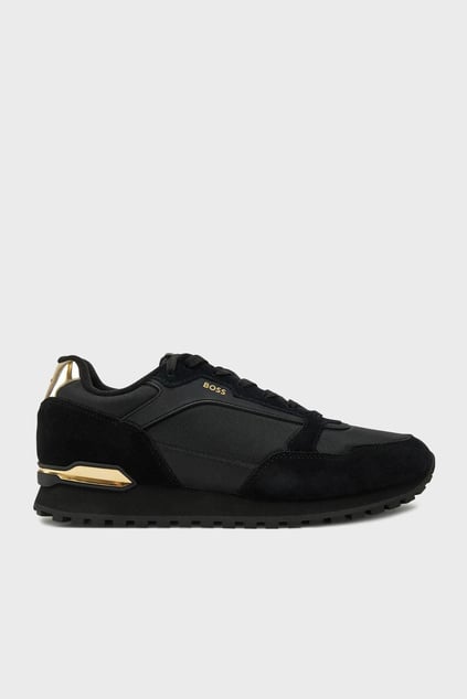 BOSS BOSS Erkek Süet Kumaş Rahat Taban Marka Logolu Bağcıklı Siyah-Altın Sneaker 50523221-007