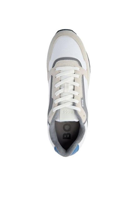 BOSS BOSS Erkek Süet Kumaş Rahat Taban Marka Logolu Bağcıklı Beyaz-Gri Sneaker 50523221-144